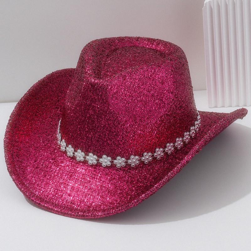 Ladies Unisex Wide Brim Hat With Rhinestone Flower Carnival Party
