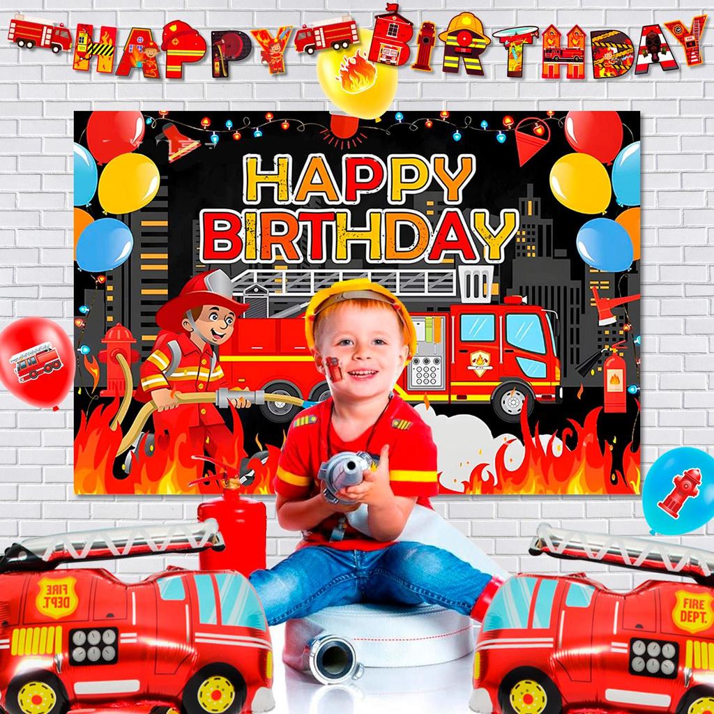 Fire Truck Birthday Party Supplies,Firetruck Birthday Decorations&Tableware Set-Plates Cups Balloon Backdrop etc Fire Truck Party Supplies