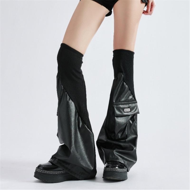 calentadores de piernas de cuero PU Harajuku calcetines largos góticos punk polainas de manga de pierna acampanada puños de invierno góticos calcetines de tobillo