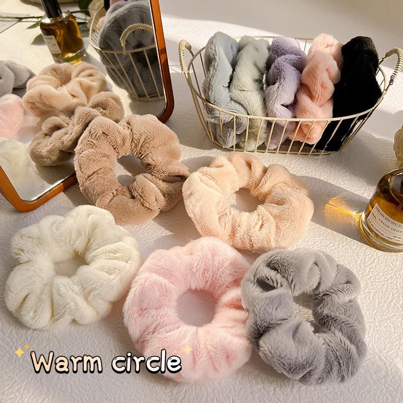 Korean Style Plush Candy Color Hair Ring Woman Cute Sweet Fashion Scrunchie Hair Accessories