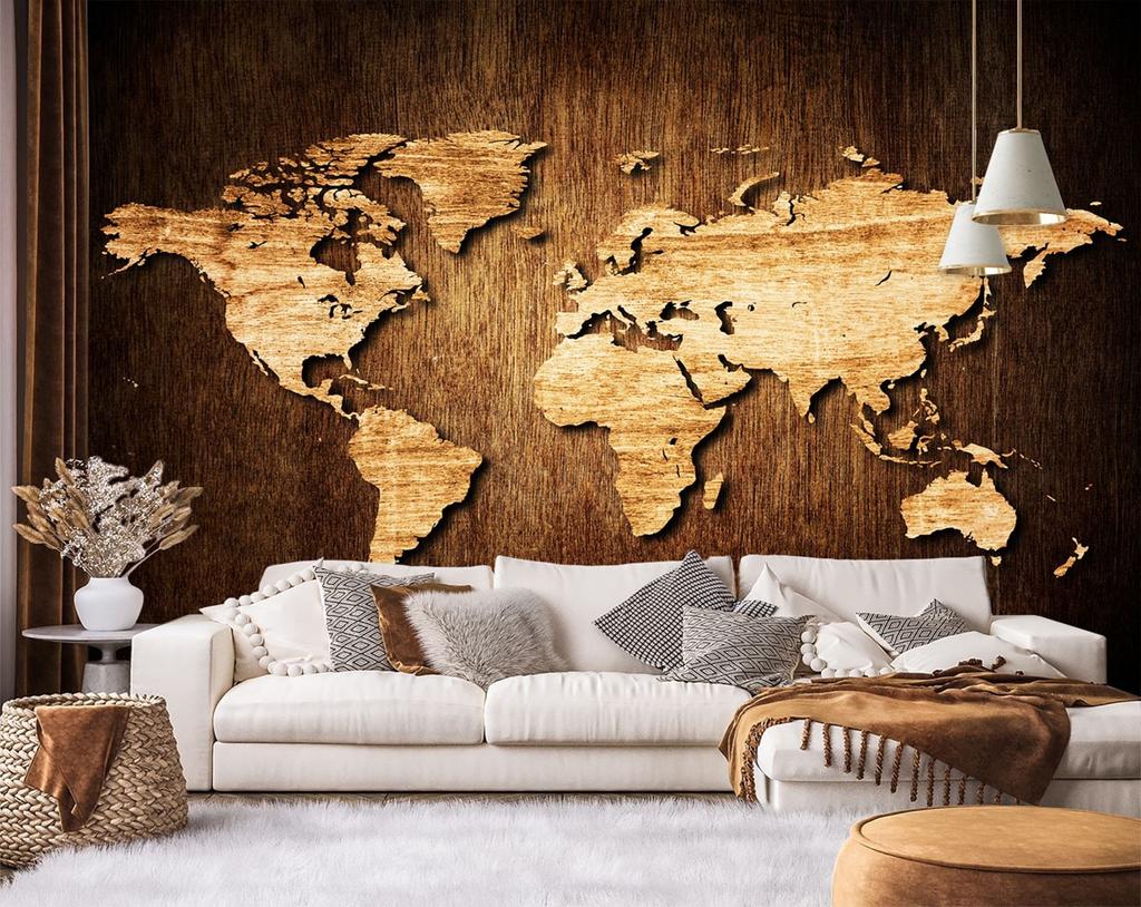 Wallpaper World Map Vintage Brown