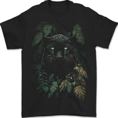 T-shirt da uomo con giaguaro nero gatto selvatico 100% cotone