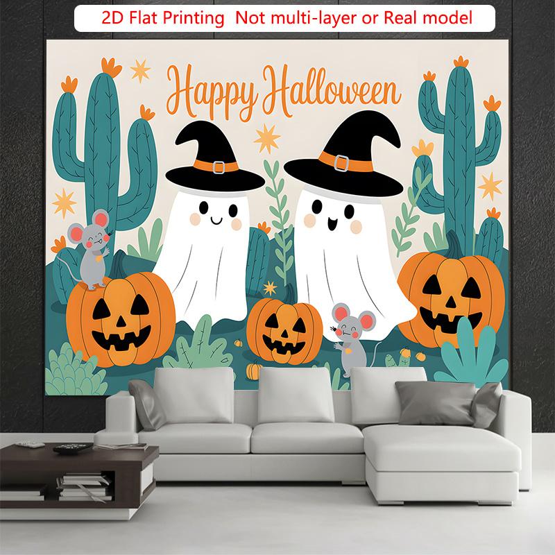 Party Backdrop Halloween Flat Cute Ghosts Pumpkins Cactus Mouse Photo Booth Decor Party Decor