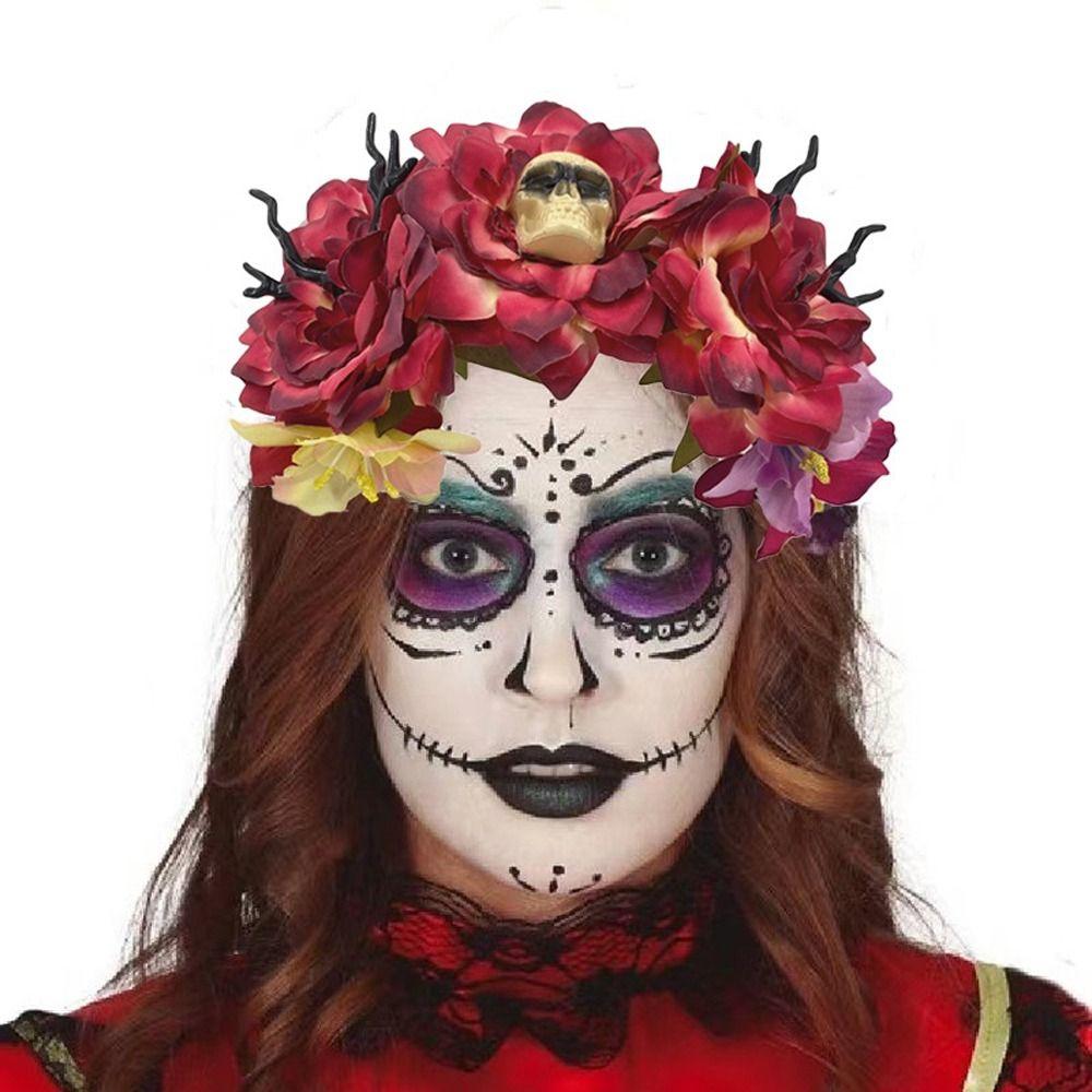 Rose Flower Simulation Flower Headband Skeleton Skull Hair Hoop Halloween Hair Band Festival