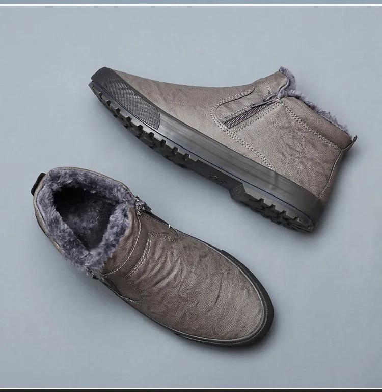 Winter New Men Leather Boots shoes for men Warm Plush Inside High Tops Leather Casual Shoes man Platform Boots