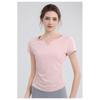 Neues plissiertes Yoga-Top Damen V-Ausschnitt Sport Fitness Kurzarm-T-Shirt Outdoor-Sport Laufen Schnelltrocknendes Kurzarmshirt