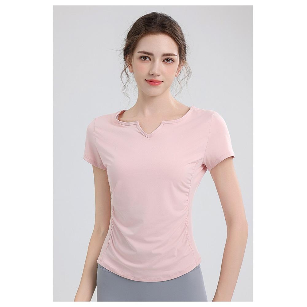 New Pleated Yoga Top Women's V-neck Sports Fitness Short T-shirt Outdoor Sports Running Quick Drying Short Sleeved Shirt