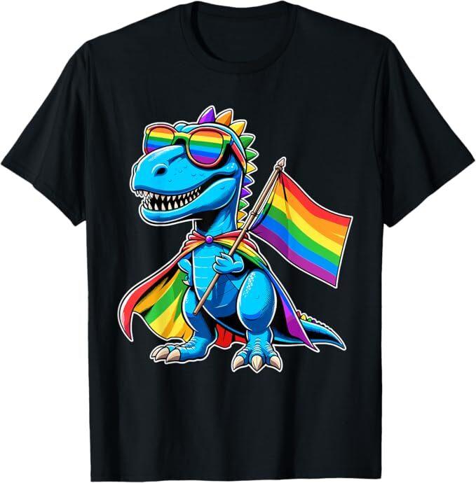 Dinosaur Gay Pride LGBT Rainbow Flag T-Shirt