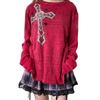 TrendHub Women's Vintage Graphic Tops Gothic Long Sleeve Round Neck Loose T-Shirts Streetwear Grunge Tops