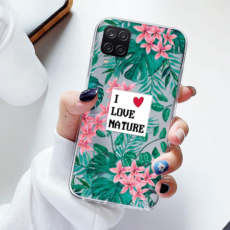 Phone Case For Samsung A12 M12 F12 Floral Silicon Cover For Samsung Galaxy A12 5G Fundas Coque Transparent Soft Capas Flower TPU