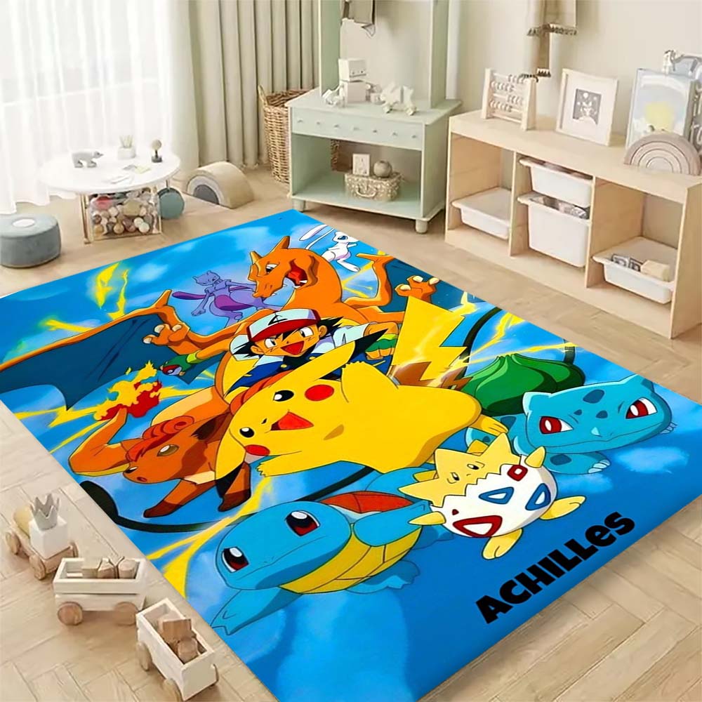Pokémon-themed printed non-slip decorative rug, cute cartoon welcome mat, a great gift for friends and family.
