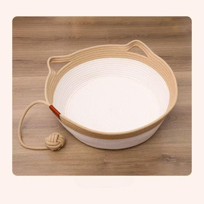 Scratch Resistant Cotton Rope Cat Bed Handwoven Pet Nest Breathable Summer Cool Mat Four Seasons Universal Bed for Cats Small Dogs