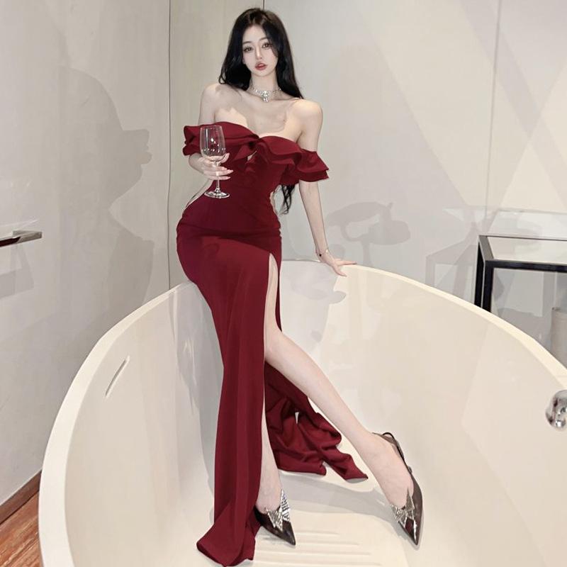 Women's Celebrity Big Brand Temperament Dinner Party High Split Skirt