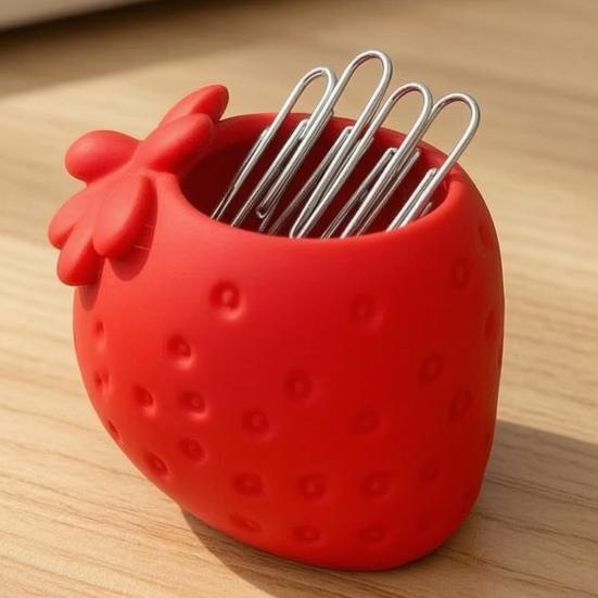 Cute Desk Organizer for Stationery Strawberry Shape Storage Container, 3D Printed Fruit Shaped Desktop Environmentally Friendly PLA Decor Trinkets