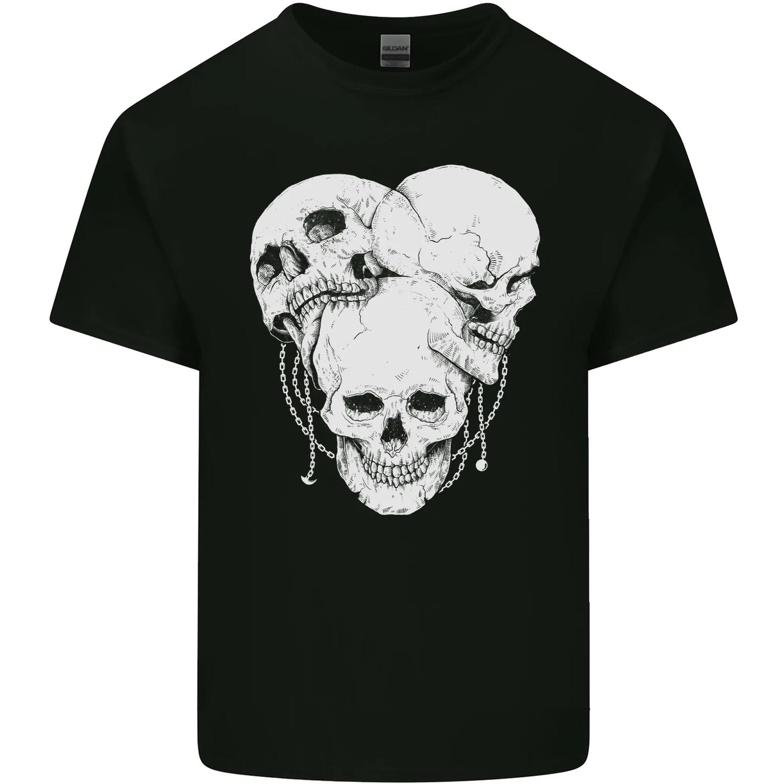 4 Skulls Gothic Heavy Metal Biker Demon Kids T-Shirt Childrens S