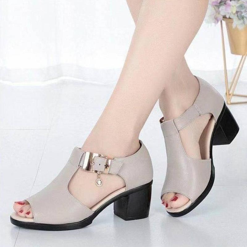 Römische Sandalen für Damen mit offener Spitze und Blockabsatz für bequemen täglichen Freizeitgebrauch
