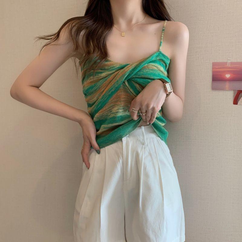 Colorful Striped Camisole for Women Female's Backless Slim Fit Vests Summer Sexy Style Short Chic Wearing Outside Tops
