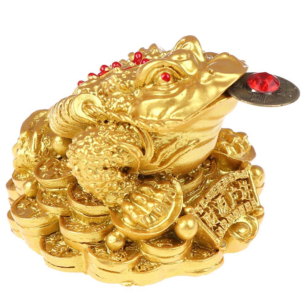 

Bring Luck Wealth Golden Chinese Golden Frog Feng Shui Toad Toad Statue Desktop Decoration gold-1