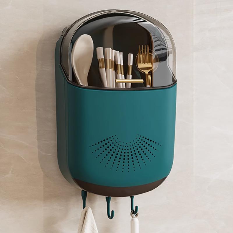 Cutlery Storage Box With Cover Lid On The Wall Storage Box Flatware Kitchen Household Utensil Dust Proof Chopstick Holder