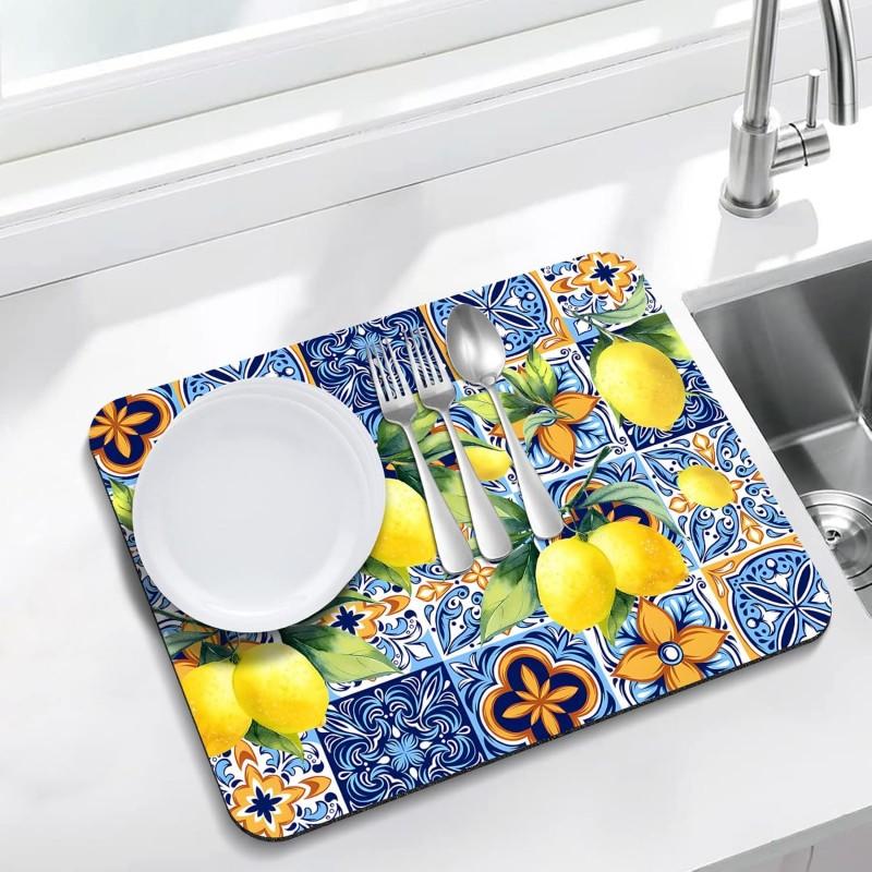 

Резиновый коврик для сушки посуды для кухонной столешницы Большой Лимонный Моющийся Быстрый Домашний Кофейный коврик Подходит под раковину, для бара, для посуды 20x30cm