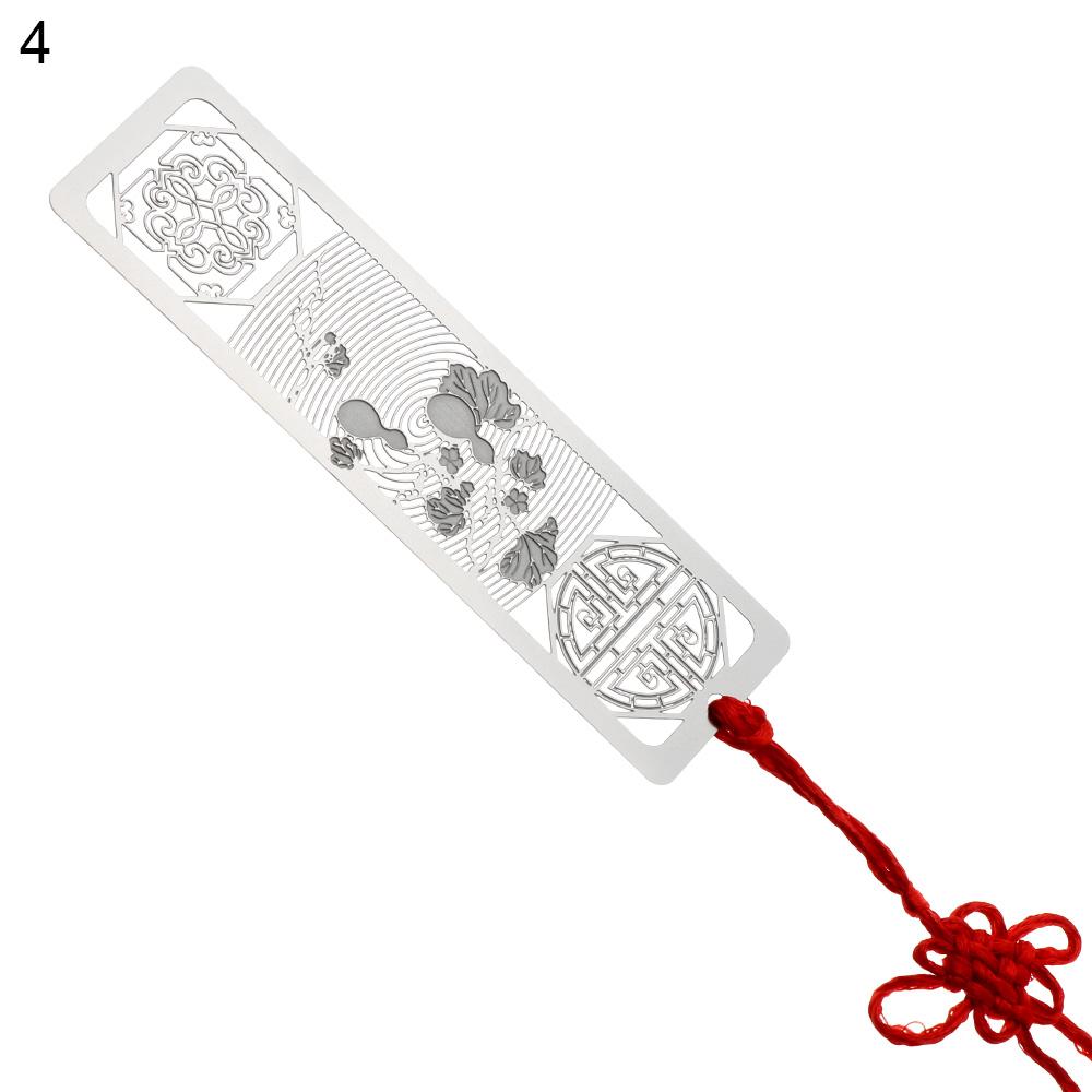 Metal Hollow Bookmarks Chinese Style Red Knot Creative Book Clip Stainless Steel Pagination Mark Calligraphy Painting Kids Gift