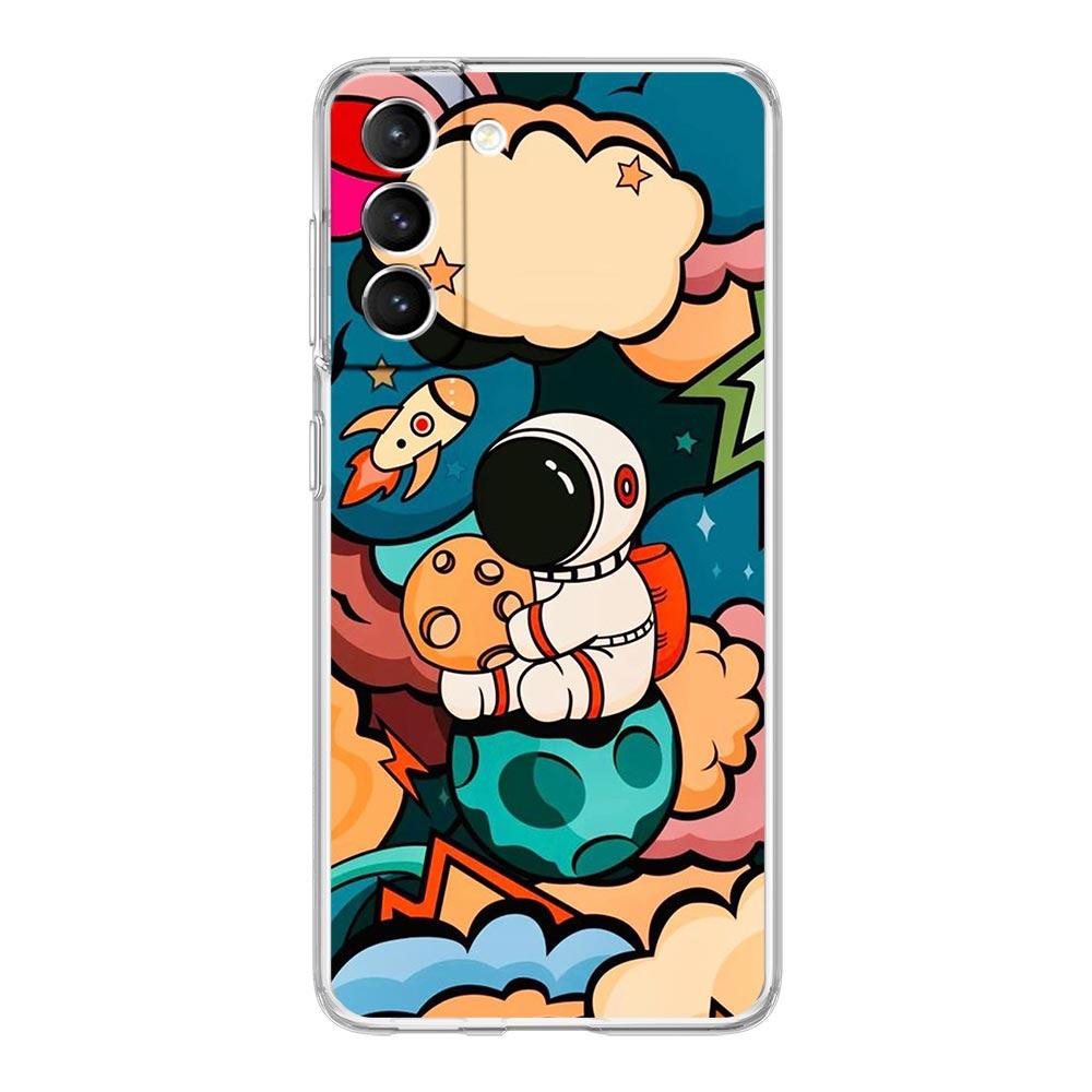 Cute Cartoon Astronaut Phone Case For Samsung Galaxy S22 S21 S20 FE Ultra 5G S10 S10E S9 S8 Plus Note 10 20 Clear Silicone Cover
