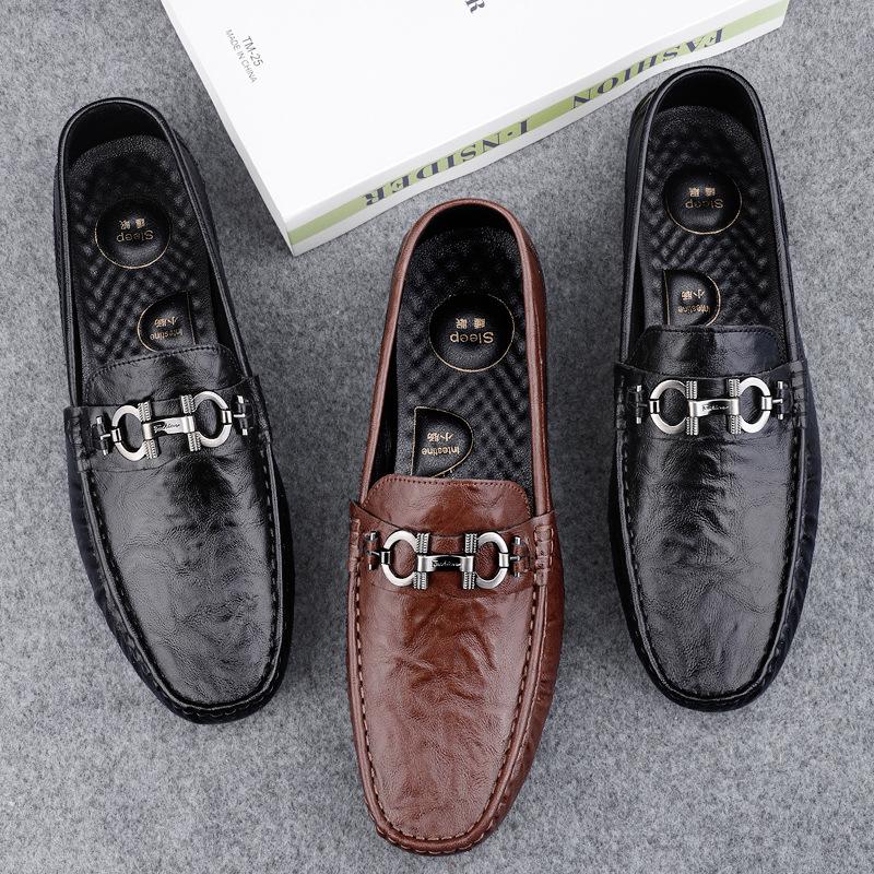 Doudou Schuhe Herren Echtes Leder Rindsleder High-End Ein-Pedal Slipper Lässige Lederschuhe Herren Loafer