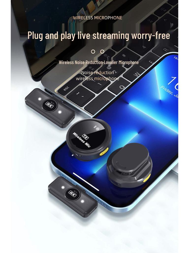 Wireless Lavalier Microphone with Digital Display & Noise Reduction for Mobile Phones & Outdoor Live Streaming