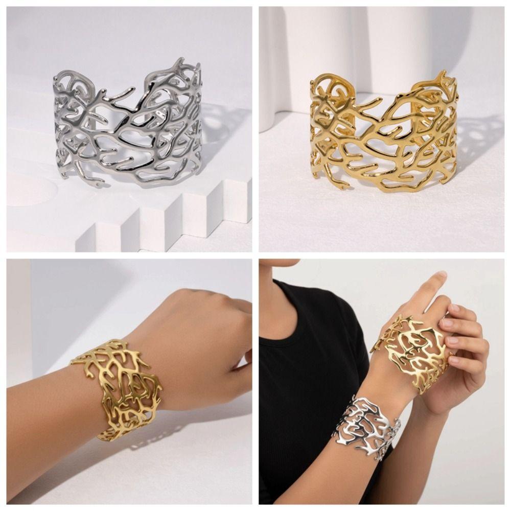 Armlet Metal Opening Bangle Exaggerated Women's Wrist Jewelry Coral Design Bracelet Party