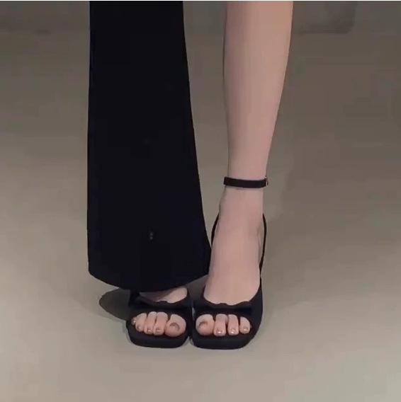 2025 Retro French Square Toe Stiletto Sandals for Women - Elegant Fairy Style