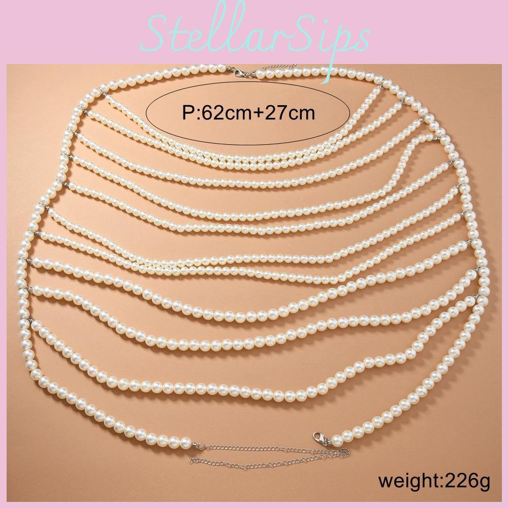 Minimalist Body Jewelry With Multiple Pearl Layers For Summer Wear