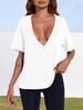 T-shirt estiva da donna con scollo a V profondo, manica corta, vestibilità larga, basic