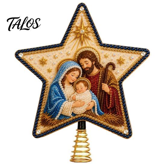 Festive Bead Embroidery Set Christian Faux Pearl Art Christmas Tree Topper Kit, DIY Faith Nativity Holiday Craft Decoration, Handmade Beaded
