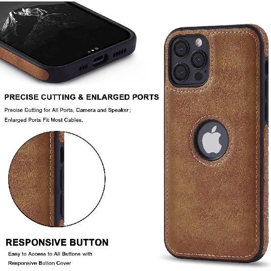 Classy Design Luxury Leather Phone Case for iPhone 12 & iPhone 12 Pro Non-Slip Grip Full Body Ultra Slim Protective Case (2020,6.1”) (Brown)