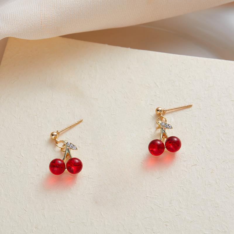 

New Personalized Creative Red Color Cherry Pendant Necklace Earrings Ladies Fashion Wedding Banquet Temperament Accessories Gift