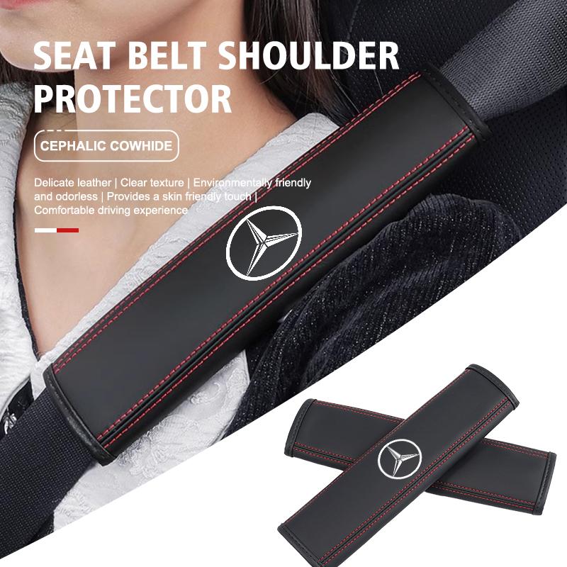 AABIB1 1/2PCS Car Styling Leather Seat Belt Shoulder Cover Protection Padsor Accessories For Benz AMG Exclusive A C E R V Class CLA CLS