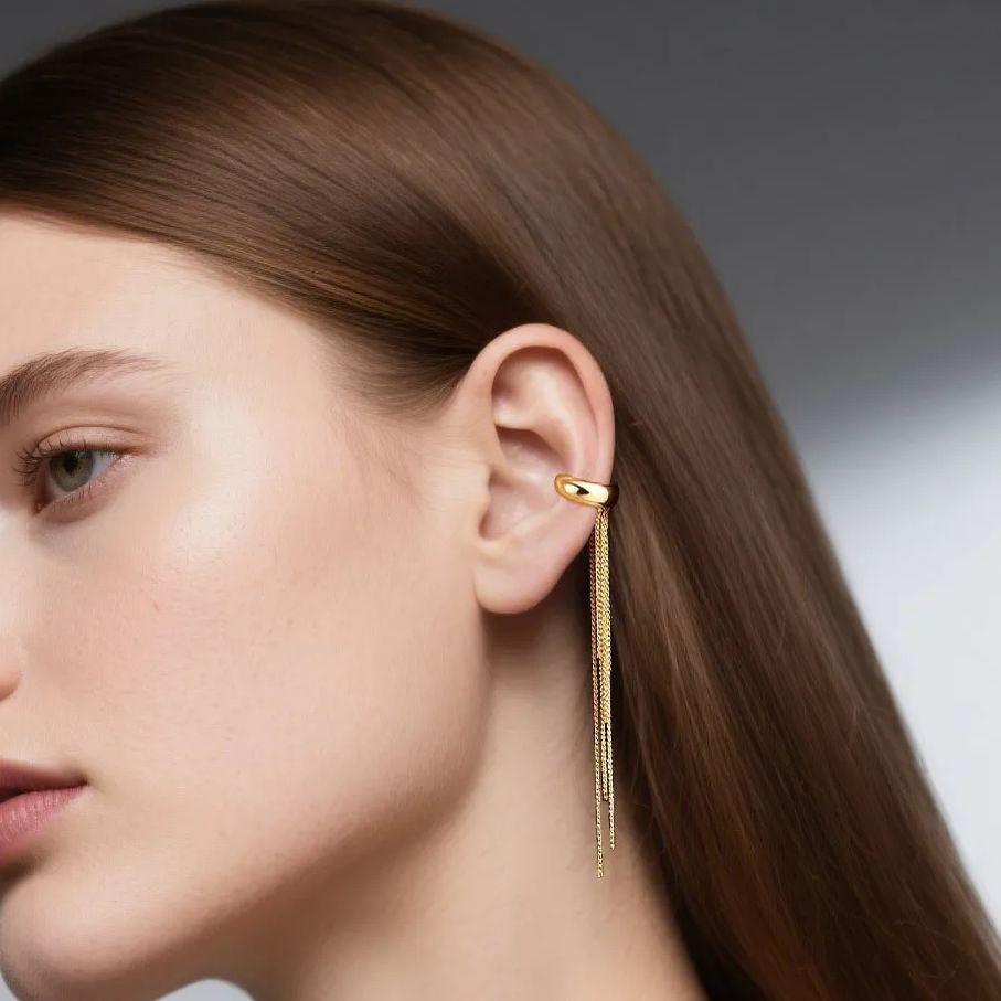 Stainless Steel Tassel Ear Bone Clip for Women,Gold Color Fake Piercing C-shaped Cartilage Ear Clip,Ear Cuff Jewellery Gift