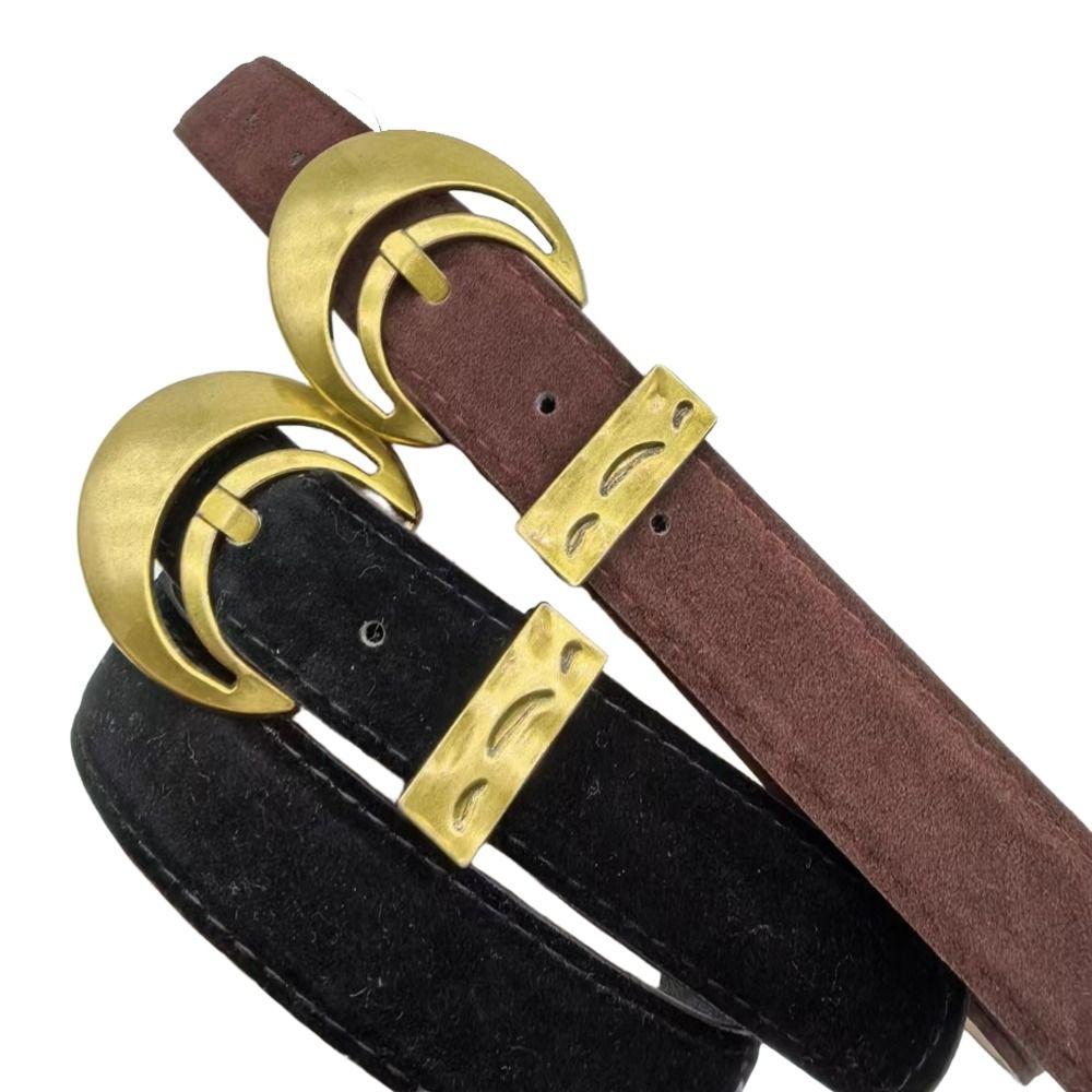 Retro Buckle Suede Leather Belt Luxury Design Waistband Trendy Waist Belt  For Women