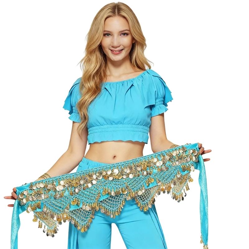 Coins Wrap Skirt Belly Dance Hip Scarf Wrap Sparkles Mini Skirt Raves Festival Outfit Halloween Costume for Women Girls