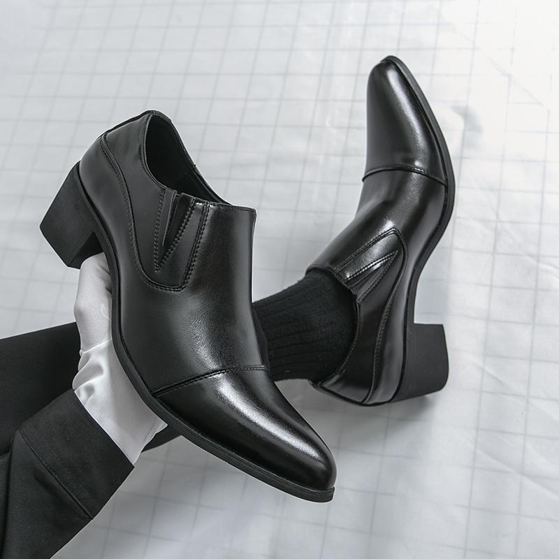 Black/Brown High-heeled Men's Shoes High-quality Dress Shoes Leather Non-slip Business Party Wedding Height Increase Men Loafers