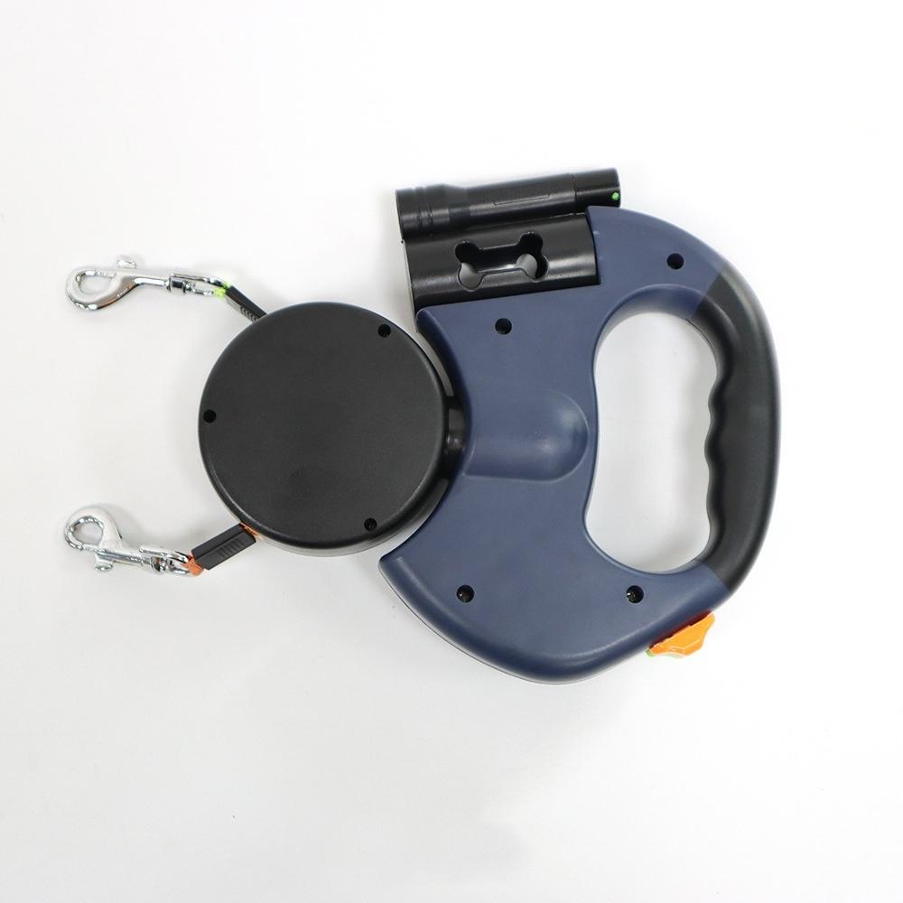 Auto Retractable Double-Ended Dog Leash 3m 1 Tow 2 Retractable Double Dog Leash with Flashlight and Bag Dispenser Pet Supplies