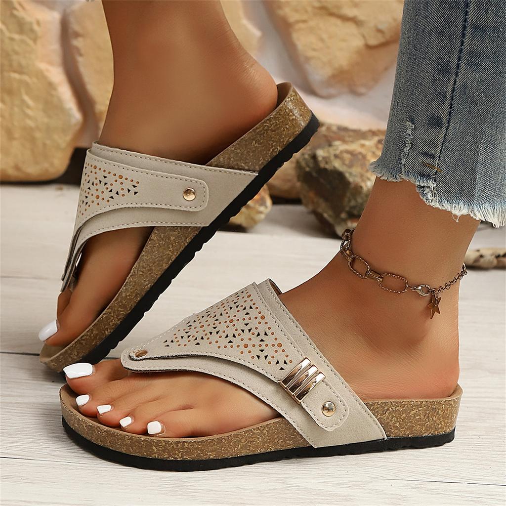 Women Plus Size Casual Hollow Out Toe Post Flip Flop Sandals Lightweight Comfortable Slip On Summer Beach Footwear