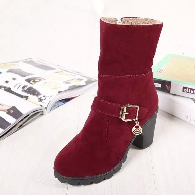 Modă Iarnă Cizme cu Toc Înalt Călduroase de Pluș Tocuri Pătrate Pantofi de Iarnă Cizme de Damă Modă de Marcă Cizme de Zăpadă de Gleznă 2024