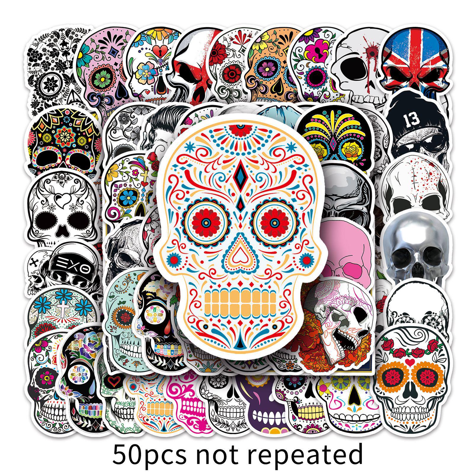 50 Iridescent Skull & Ghost Face Waterproof Halloween Stickers for Decor.
