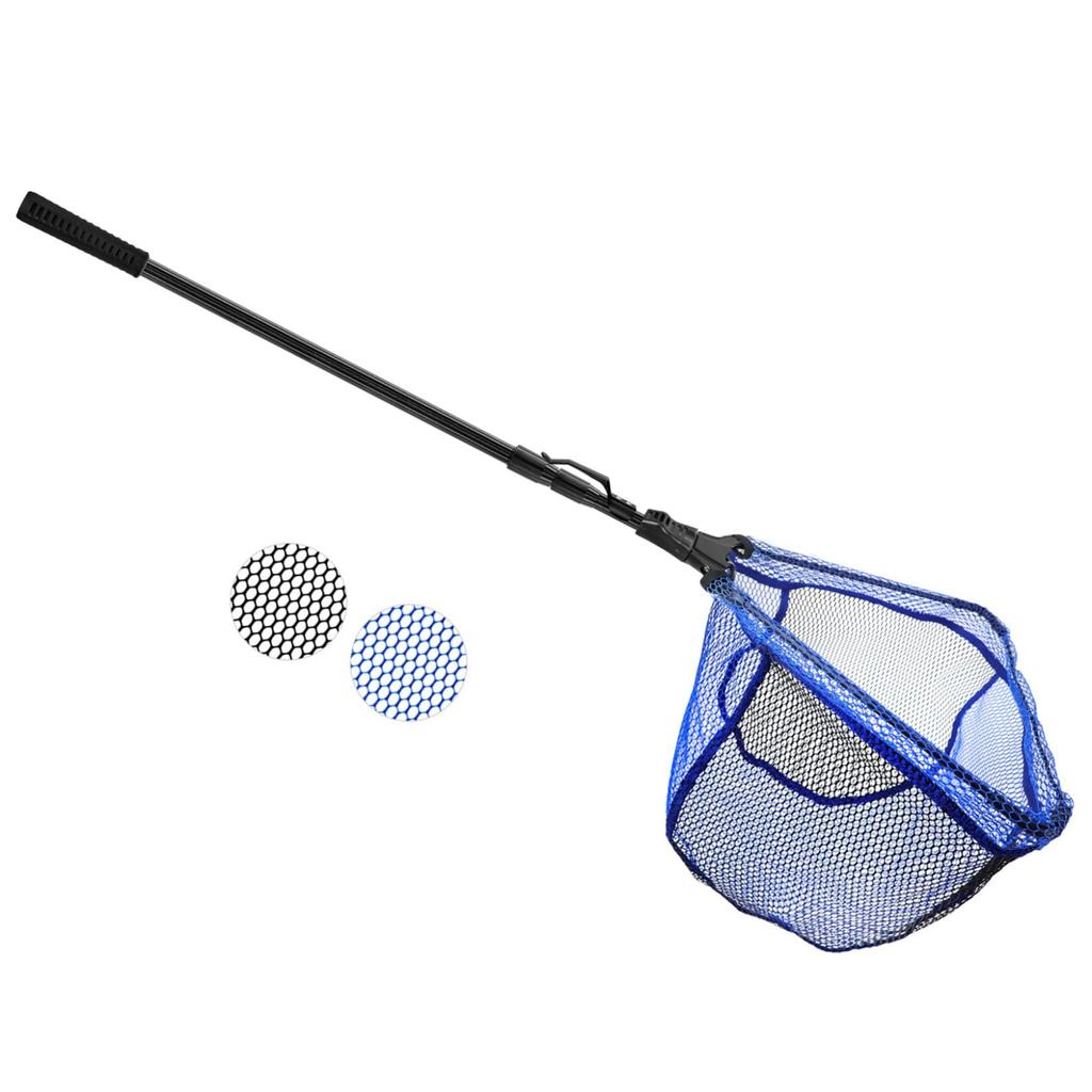 KOMCLUB Foldable Landing Rubber for Fishing in Freshwater and Net, Fiberglass, Telescopic, Adjustable, Triangular, One-Touch Net, Coated, Lightweight,