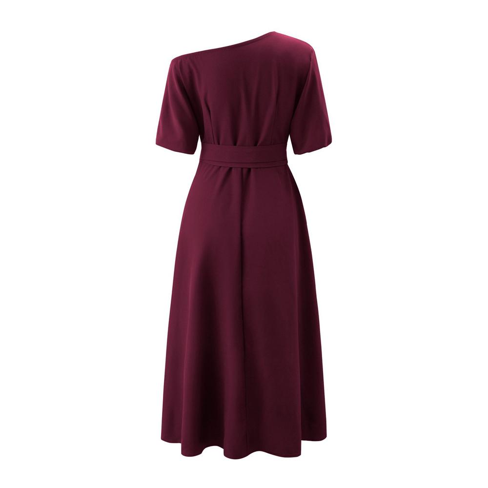 2023 Sommer Schräger Schulterkragen Träger Rock Taille Temperament Einfarbiges Kleid Damen