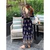 Korean Style Plus size women clothing V-neck Ethnic Style Print Waist Hugging Fashion Loose Batwing Sleeve Dress Long dress XL-5XL