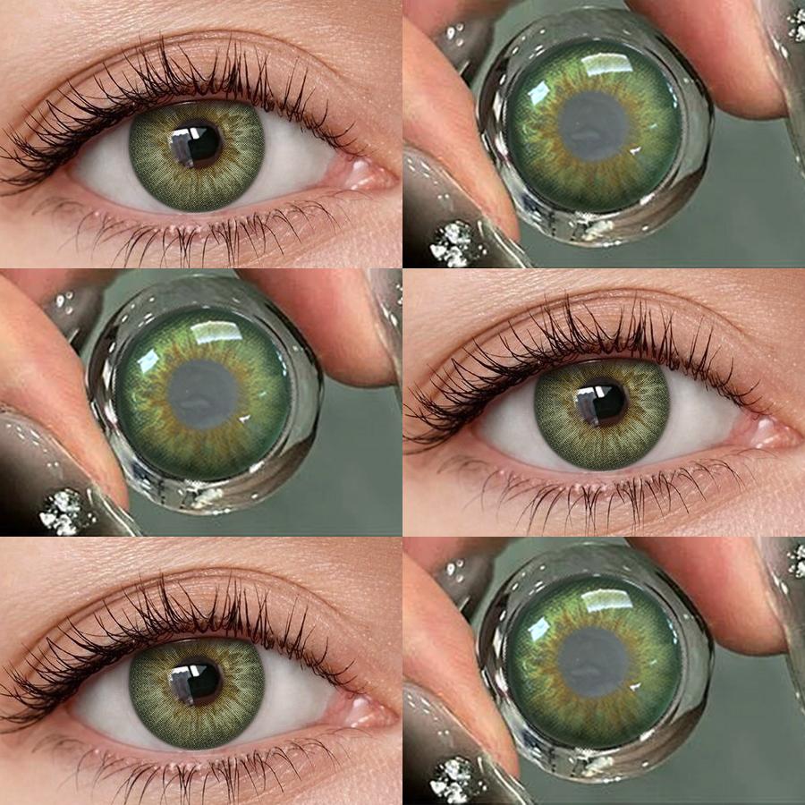 FreshLady 1 Pair 2pc 14.20mm Yearly Disposable Colored Contact Lenses, Natural Brown/Blue/Green Color, Suit for Makeup/daily Live