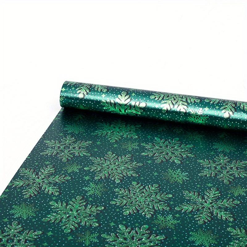 1 Roll Elegant Green & Golden Snowflake & Pine Leaf Wrapping Paper - Large Luxury Winter Gift Wrap Roll for Christmas