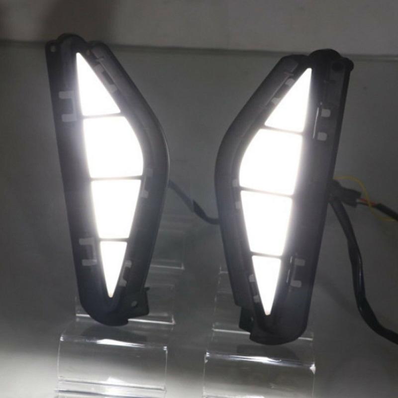 Hot,1 Pair Daytime Running Lights With Turn Signals Led Drl Fog Lamp Compatible For Hyundai Santa